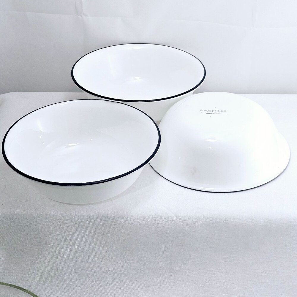 Corelle Promise Soup Salad Bowl 6" set-3 navy blue rim farmhouse cottage core - Picture 6 of 8